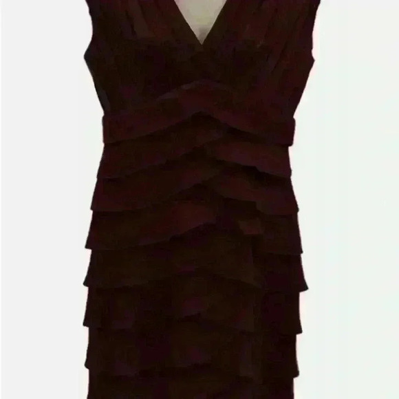 ADRIANNA PAPELL Dress Size 12 Brown Sleeveless Tiered Cocktail V-Neck Party - Picture 8 of 12